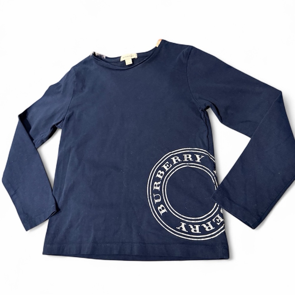 BURBERRY London Youth Navy Blue Cotton Long Sleeve Shirt 10 Year Old Authentic
